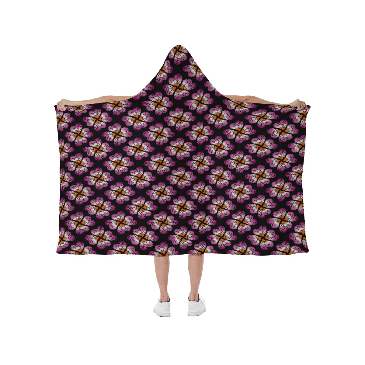Heart Flower Patterned Hooded blanket With Soft Fleece Lining | Single-Sided Print | Choose Your Colourway