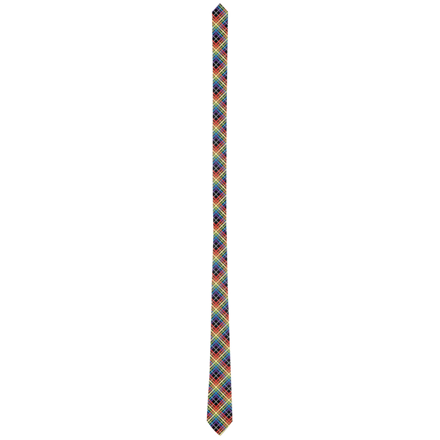 Muted Rainbow/Black Tartan Plaid Neck Tie