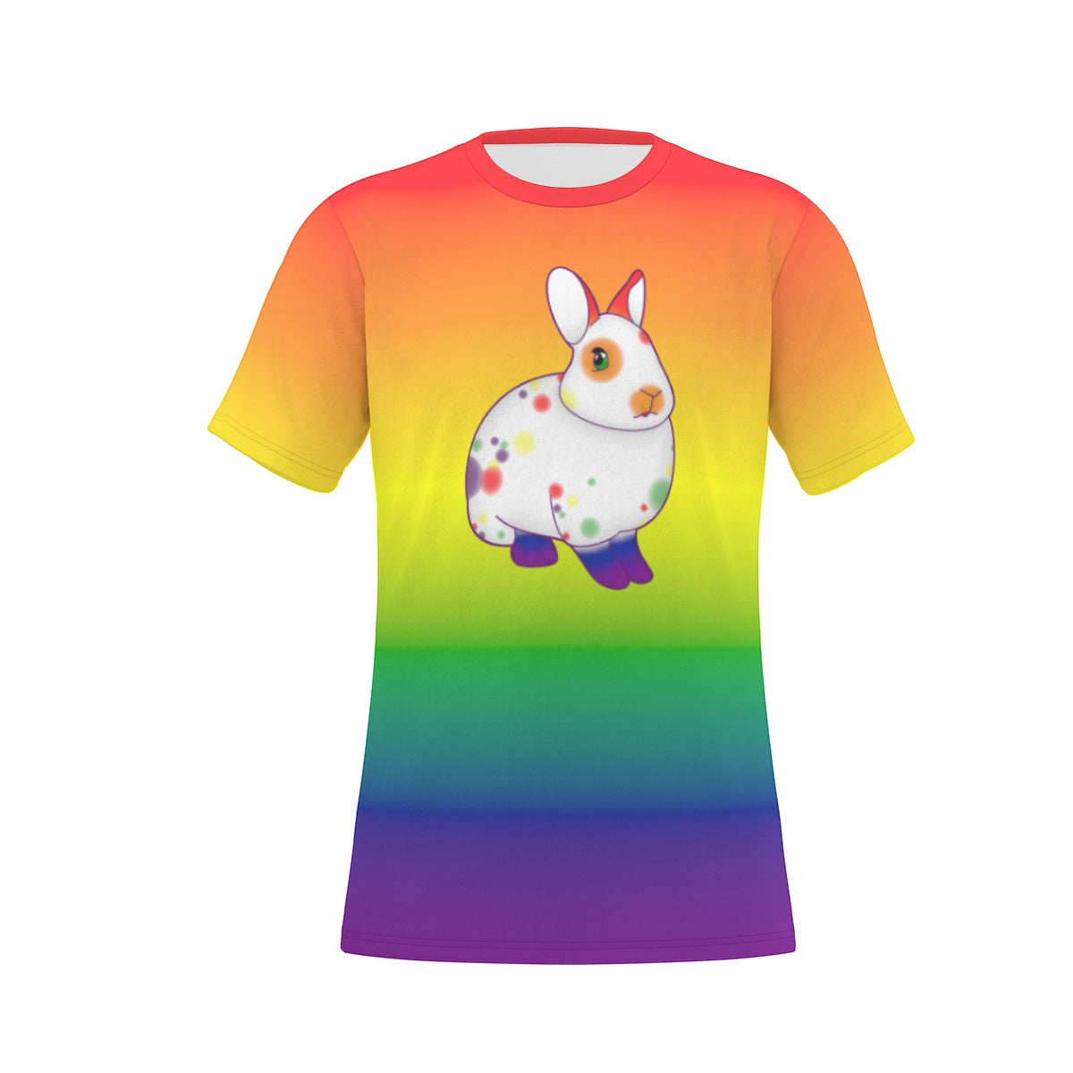 Rainbow Spotted Bunny with Gradient Background Relaxed Fit O-Neck T-Shirt