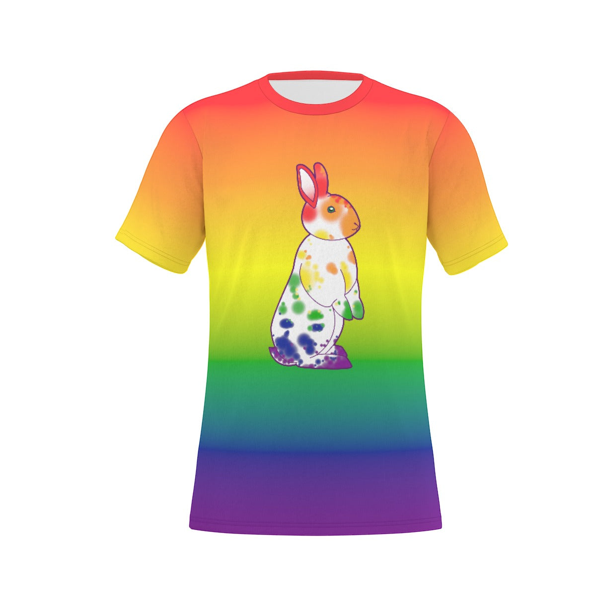 Rainbow Nosy Neighbour Bunny with Gradient Background Relaxed Fit O-Neck T-Shirt
