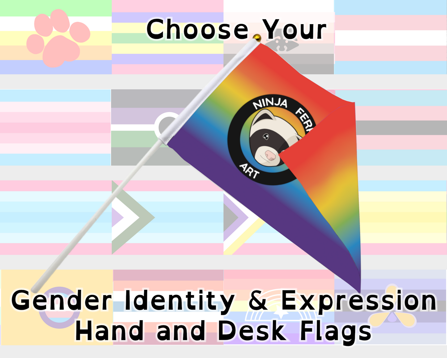 Gender Identity and Expression Pride Hand/Desk Flags | Choose Your Flag | Double Sided
