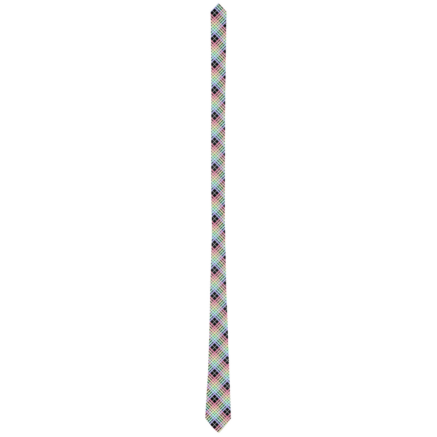 Pastel Rainbow/Black Tartan Plaid Neck Tie