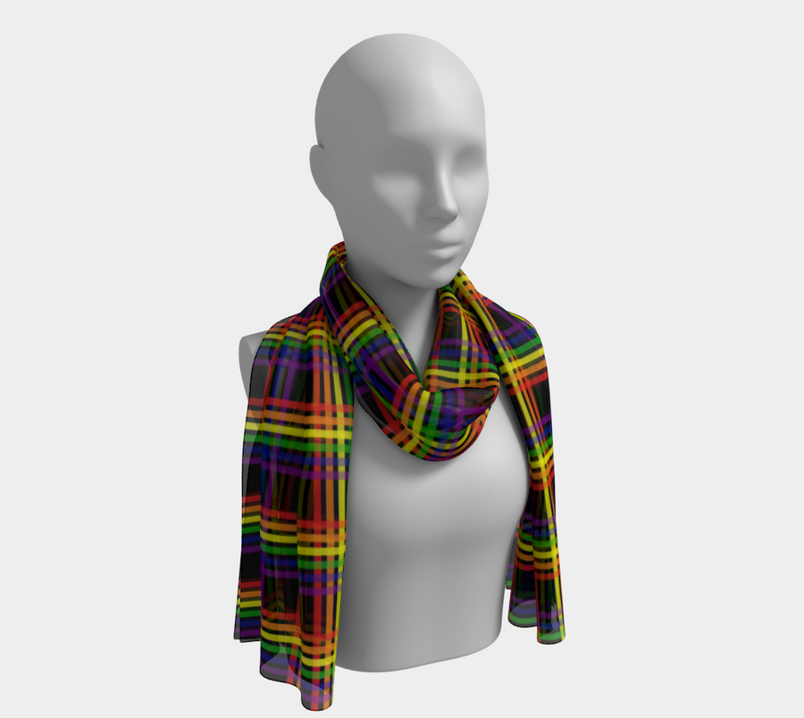 Rainbow and Black Plaid Long Scarf