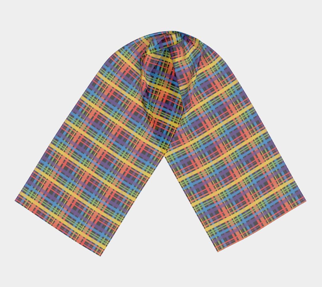 Muted Rainbow and Black Plaid Long Scarf