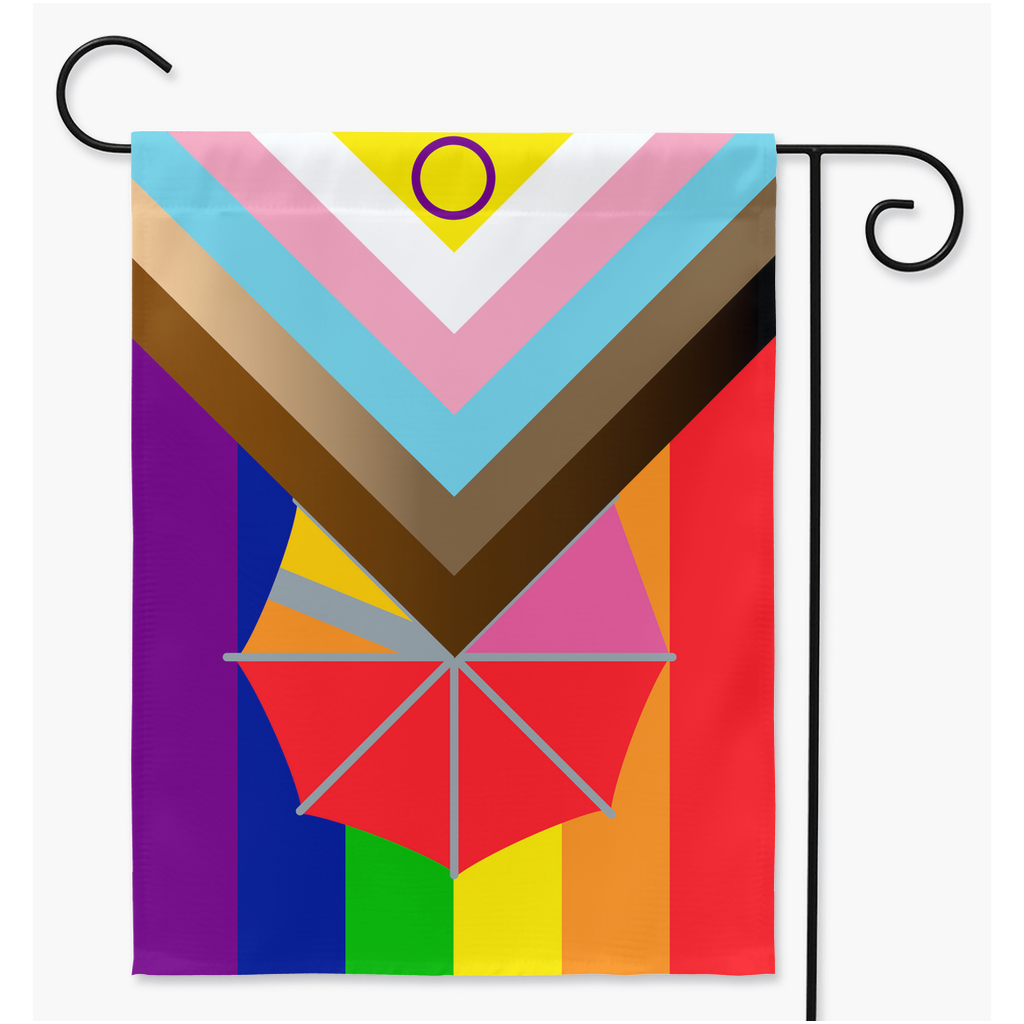 Banderas de jardín y patio del Orgullo arcoíris más inclusivas - V2 | Una o dos caras | 2 tamaños | Orgullo arcoiris