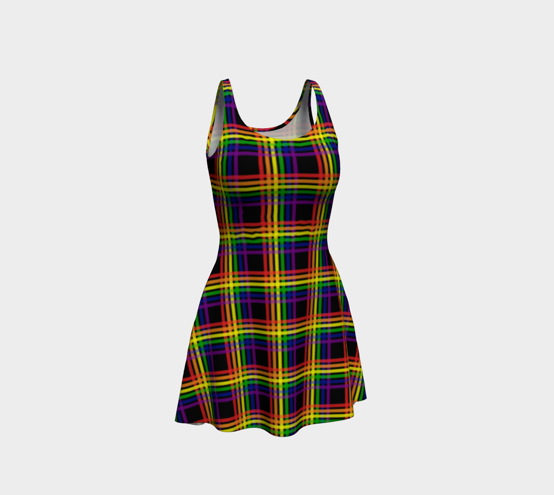 Rainbow and Black Plaid Flare Dress