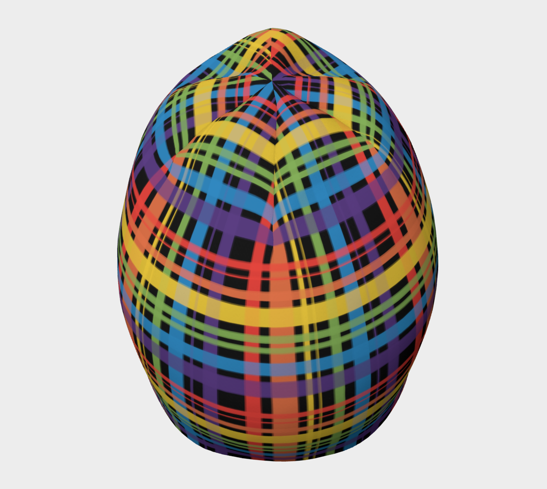 Muted Rainbow and Black Plaid Beanie