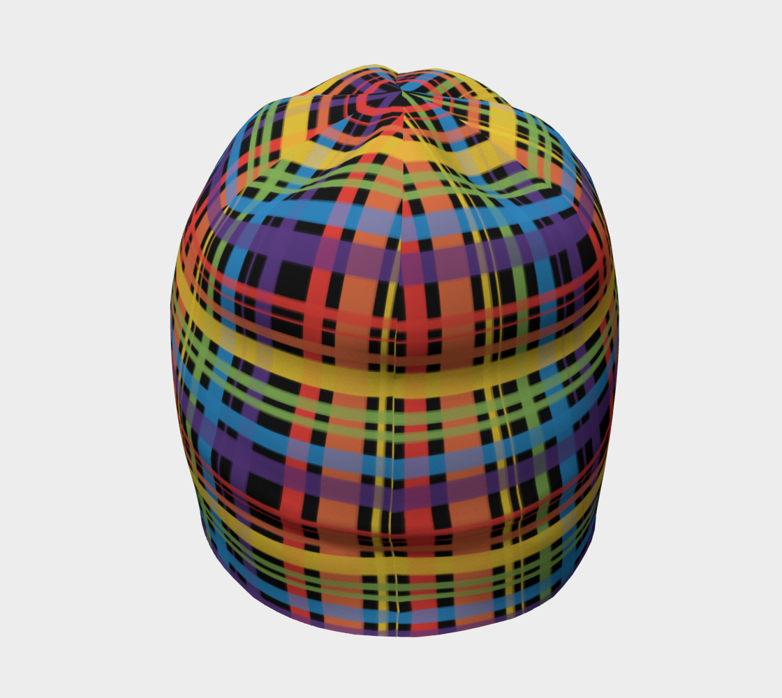 Muted Rainbow and Black Plaid Beanie