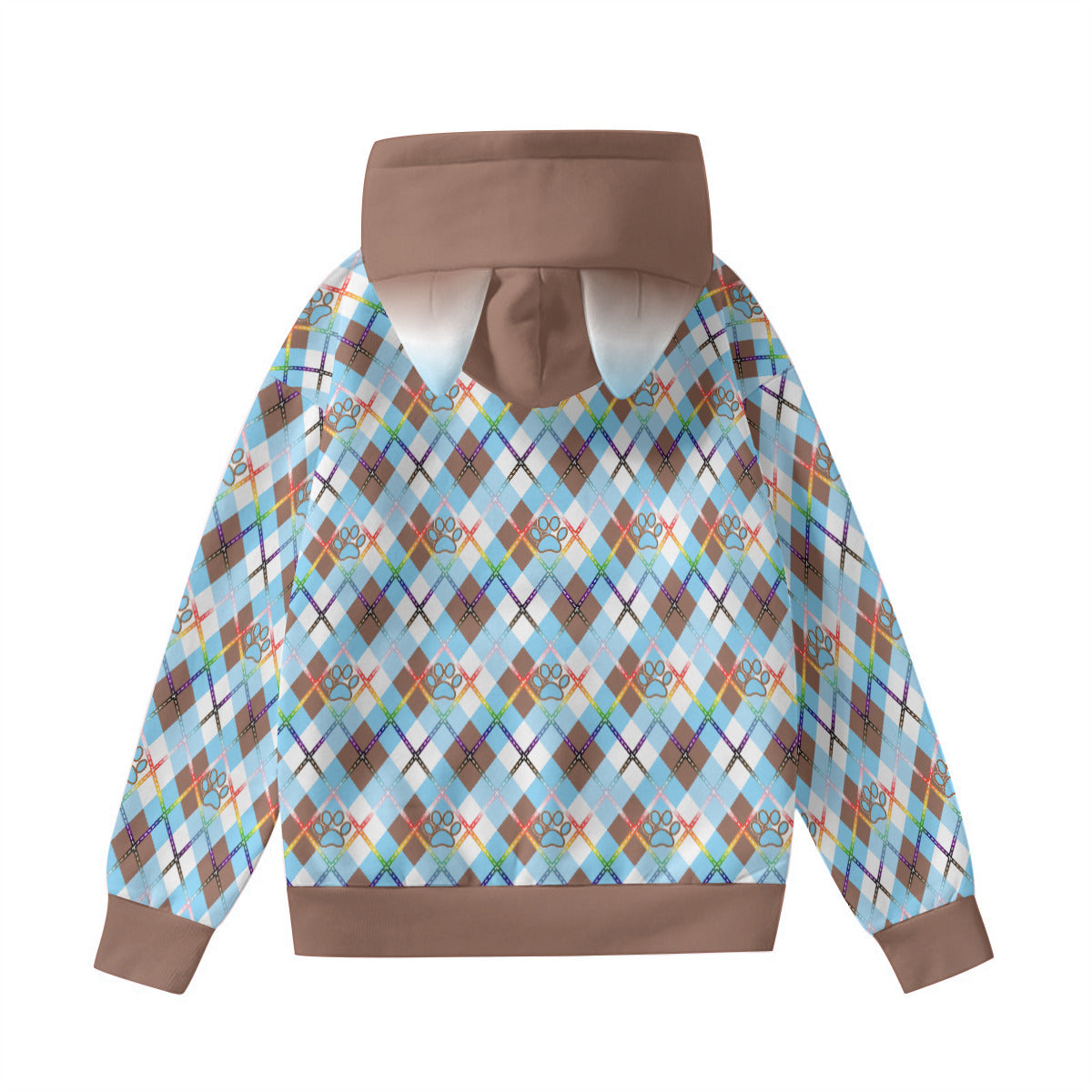 Furry Hoodie With Ears - Argyle with Solid Accents