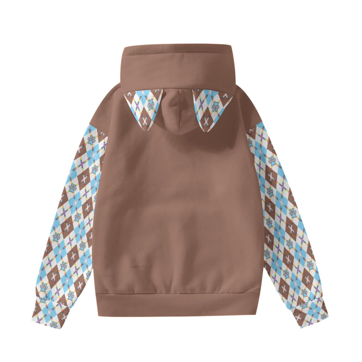 Sudadera con capucha Furry Pride con orejas decorativas | Sólido con mangas y orejas a cuadros | Elija su color y patrón