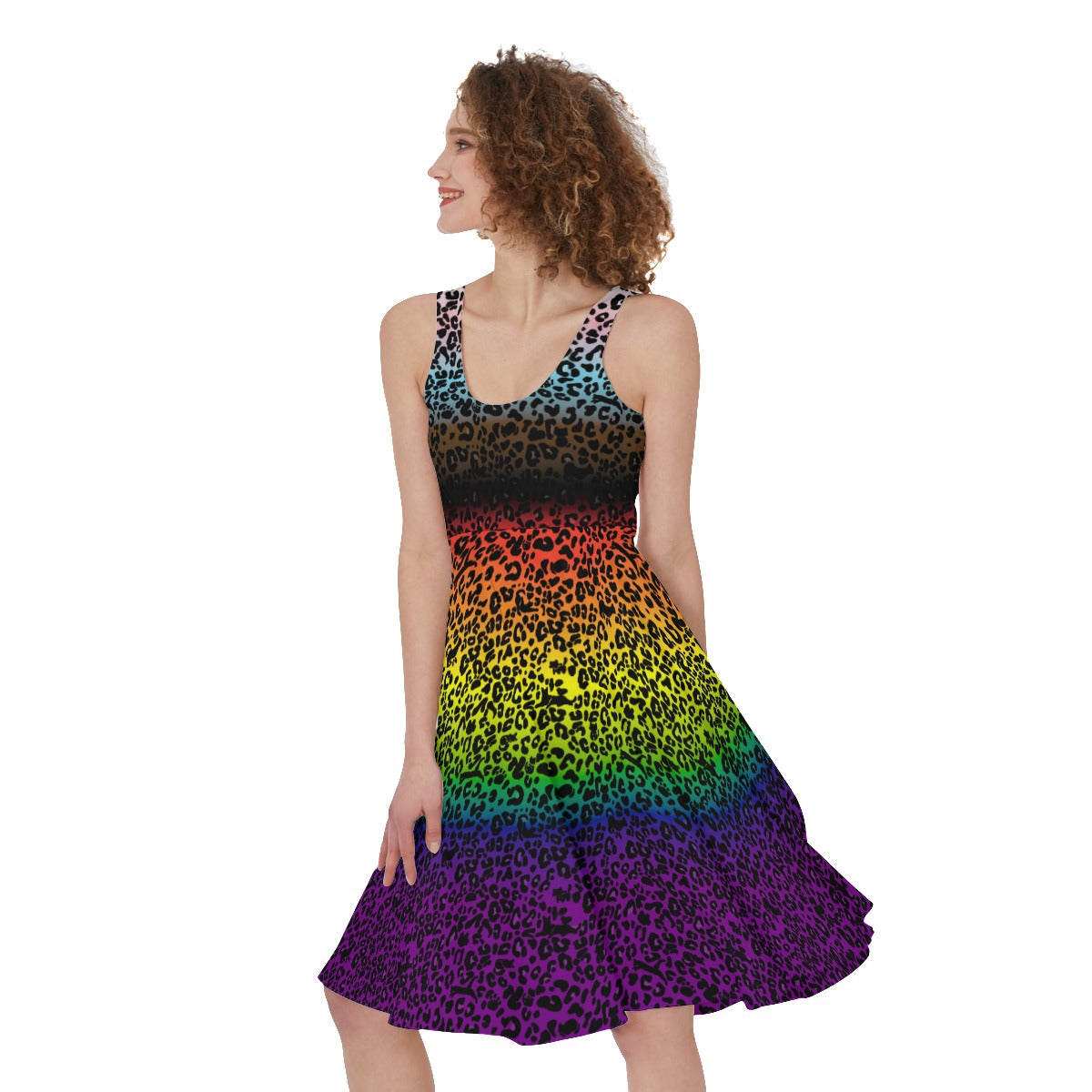 Robe trapèze sans manches à imprimé léopard | Choisissez votre coloris