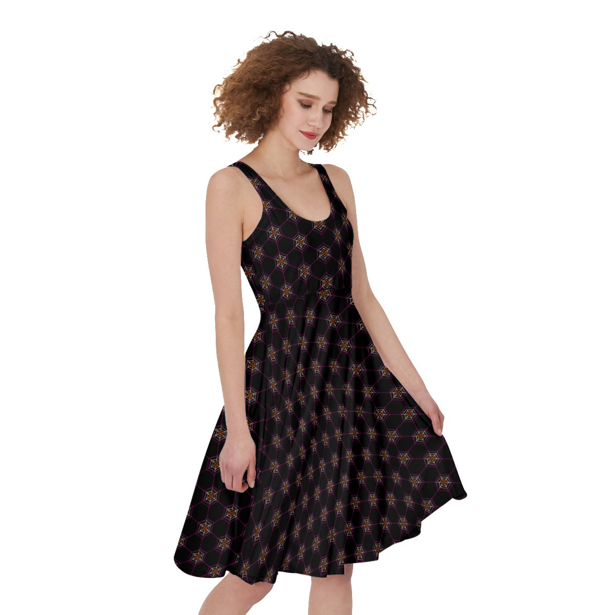 Robe trapèze sans manches à motif géométrique de toile d'araignée | Choisissez votre coloris