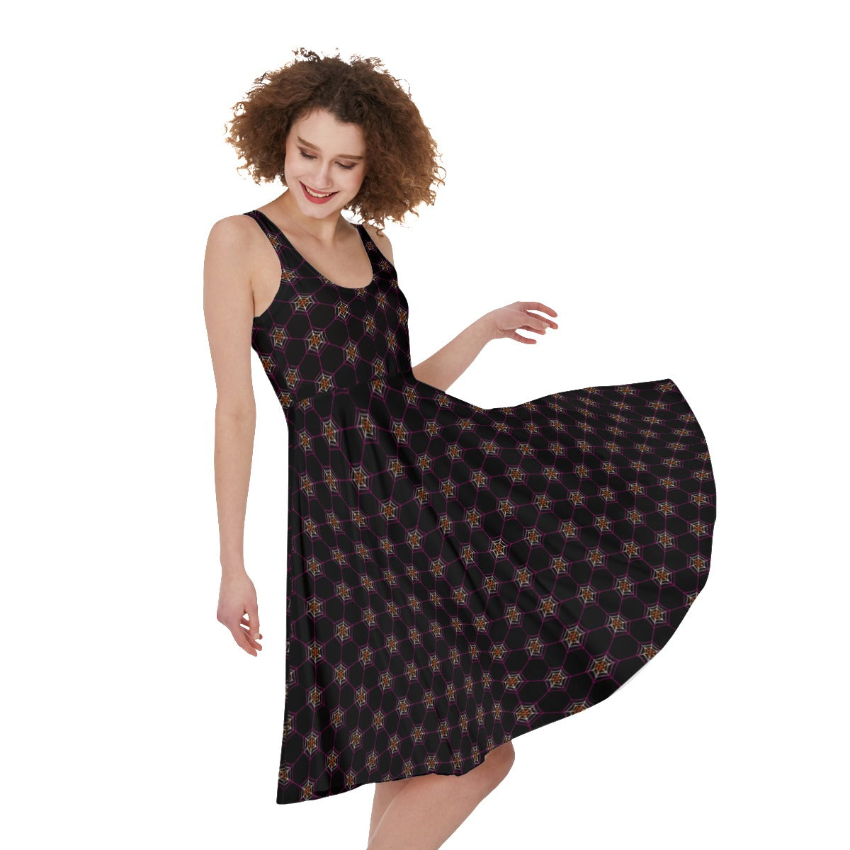 Robe trapèze sans manches à motif géométrique de toile d'araignée | Choisissez votre coloris