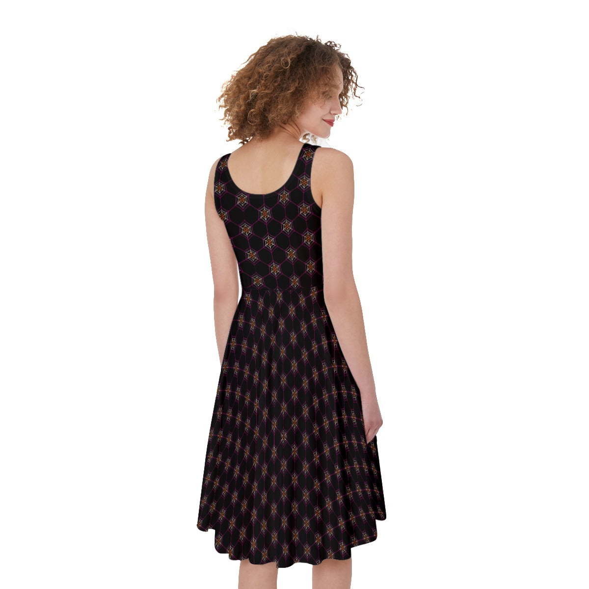 Robe trapèze sans manches à motif géométrique de toile d'araignée | Choisissez votre coloris