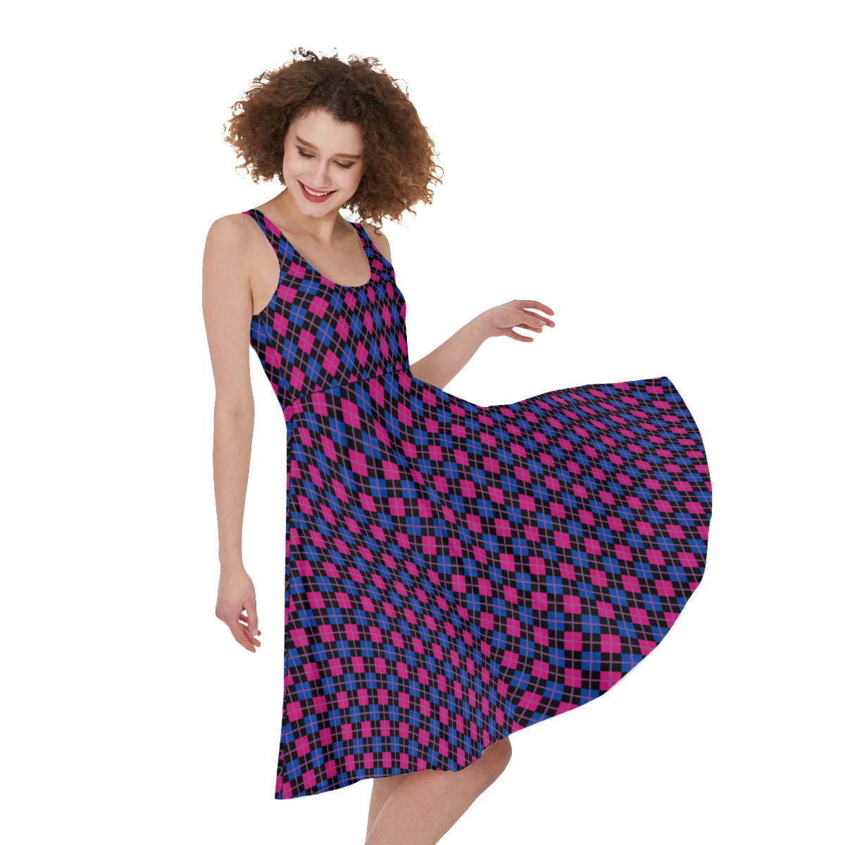 Robe trapèze sans manches à carreaux ou à losanges | Choisissez votre coloris