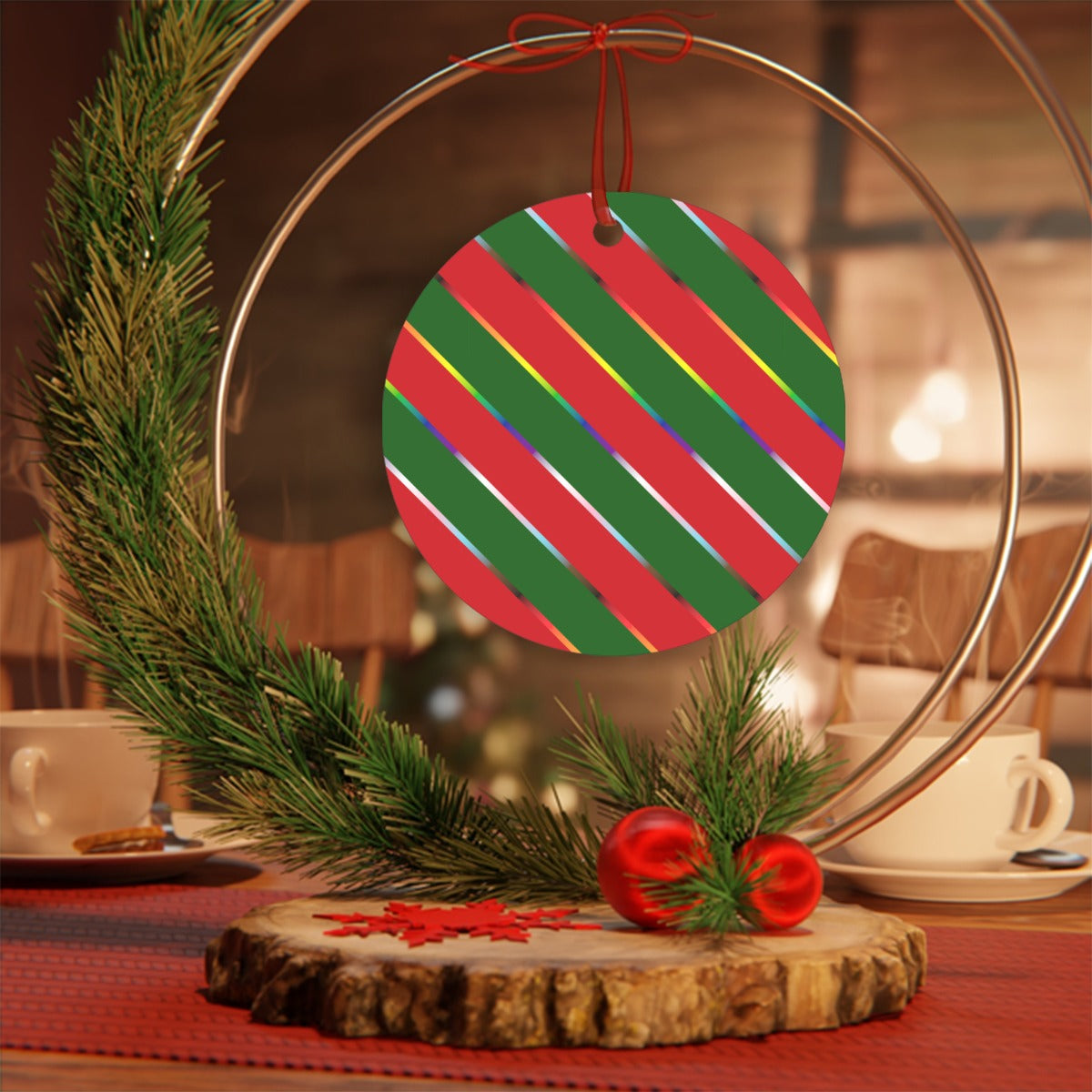 Round Shaped Christmas Tree Aluminum Pendant