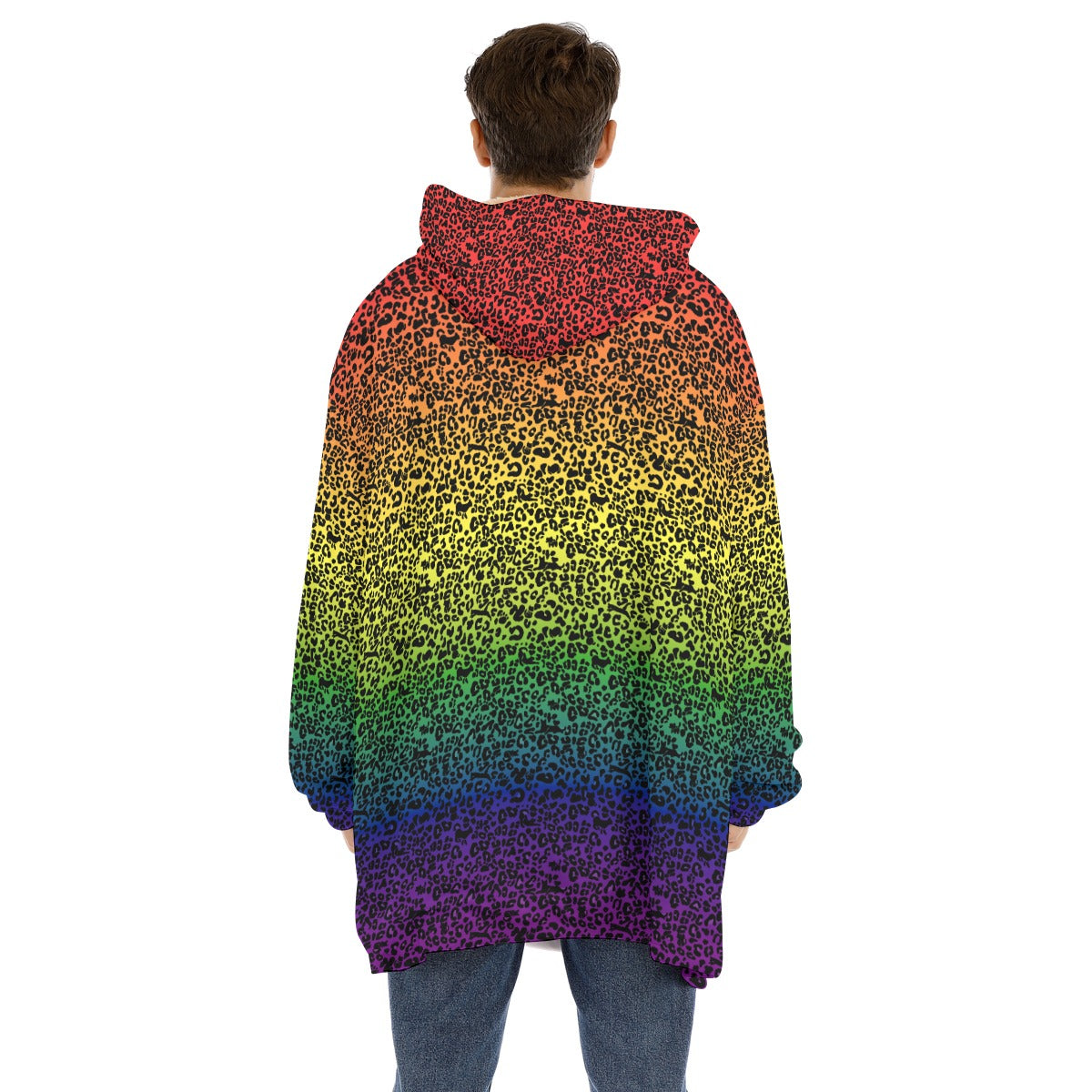 Manta con capucha de forro polar Sherpa unisex con estampado de leopardo | Elige tu combinación de colores