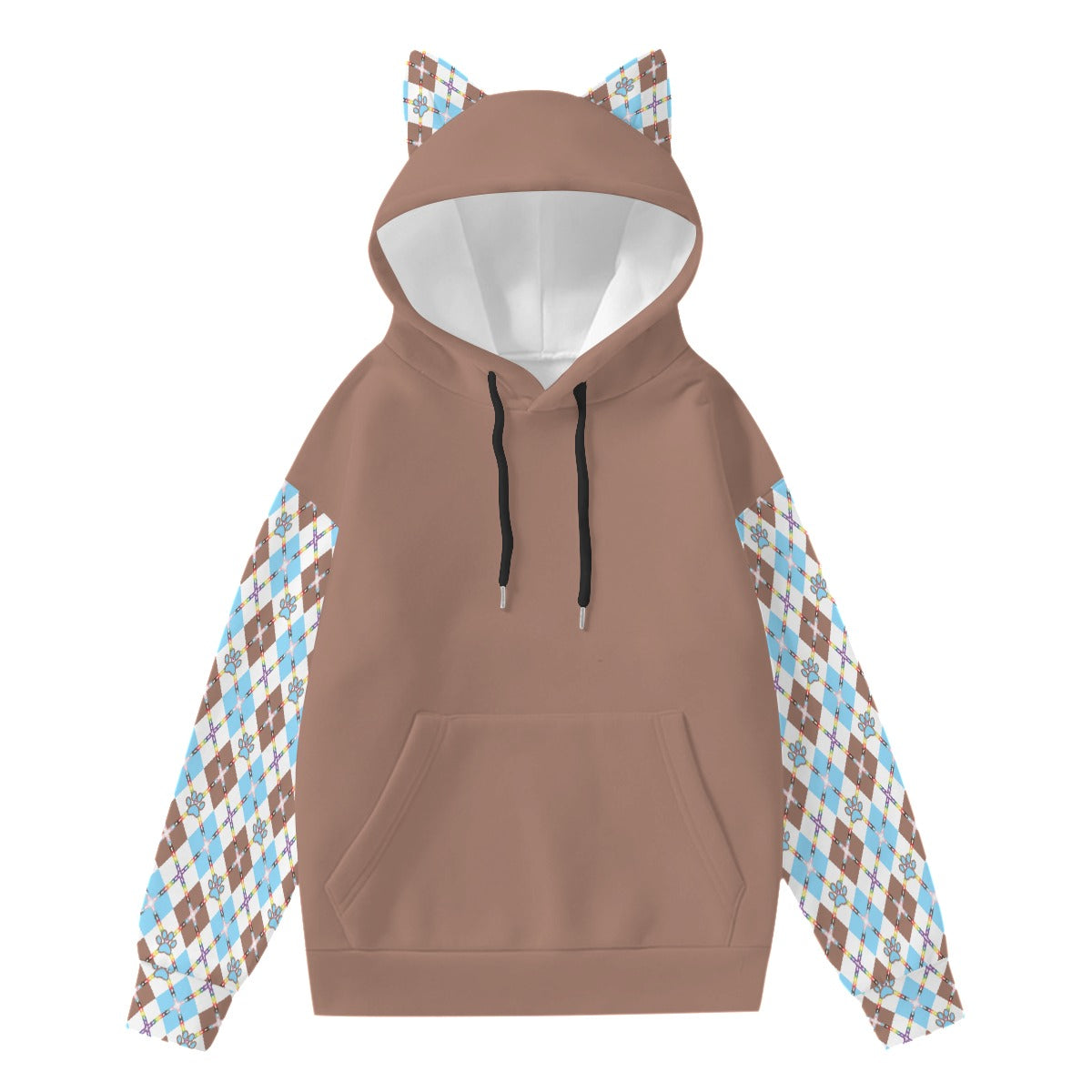 Sudadera con capucha Furry Pride con orejas decorativas | Sólido con mangas y orejas a cuadros | Elija su color y patrón