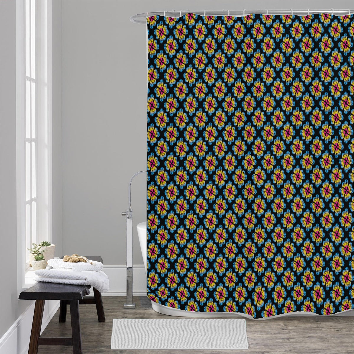 Heart Flower Patterned Shower Curtains 150(gsm)| Choose Your Colourway