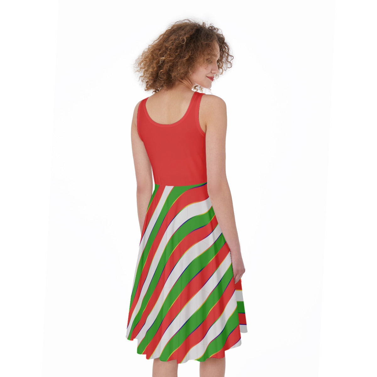 Holiday Patterned Sleeveless A-Line Dress with Solid Top | Choose Your Pattern and Accent