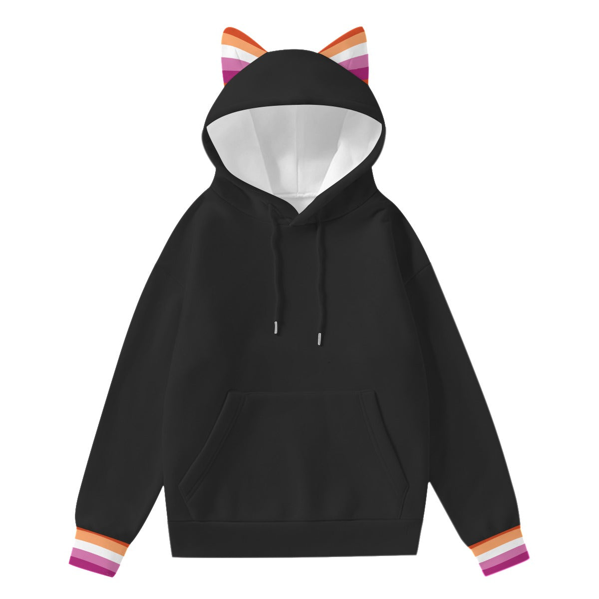 Sudadera con capucha Orgullo con orejas | Color sólido con orejas y puños decorativos estampados | Elige tu color y rayas de orgullo