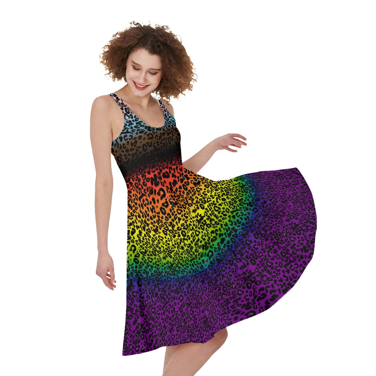 Robe trapèze sans manches à imprimé léopard | Choisissez votre coloris