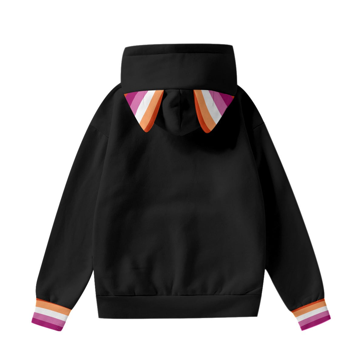 Sudadera con capucha Orgullo con orejas | Color sólido con orejas y puños decorativos estampados | Elige tu color y rayas de orgullo