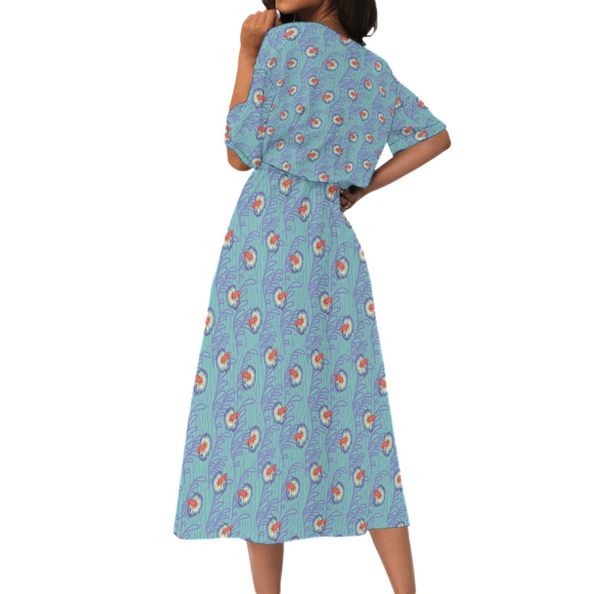 Betta and Seaweed Pattern Elastic Waist Dress with Pockets | Choose Your Colourway ninjaferretart