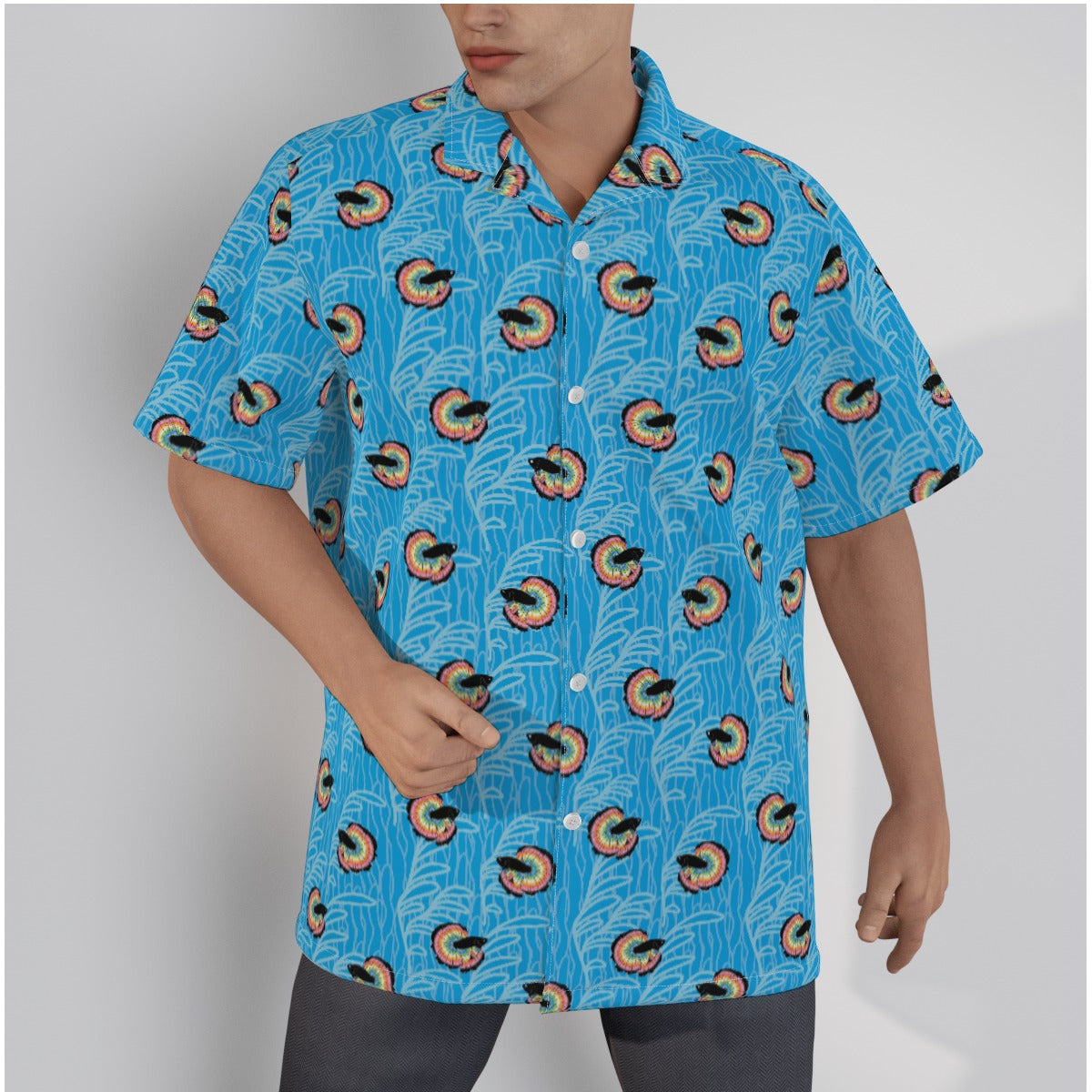 Betta and Seaweed Pattern Relaxed Fit Hawaiian Shirt With Button Closure | Choose Your Colourway ninjaferretart