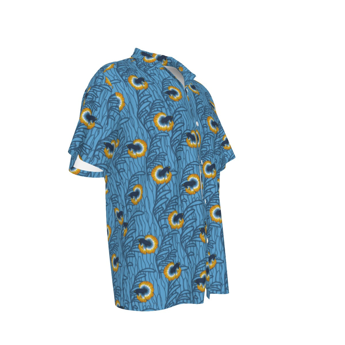 Betta and Seaweed Pattern Relaxed Fit Hawaiian Shirt With Pocket | 4-Way | Choose Your Colourway ninjaferretart