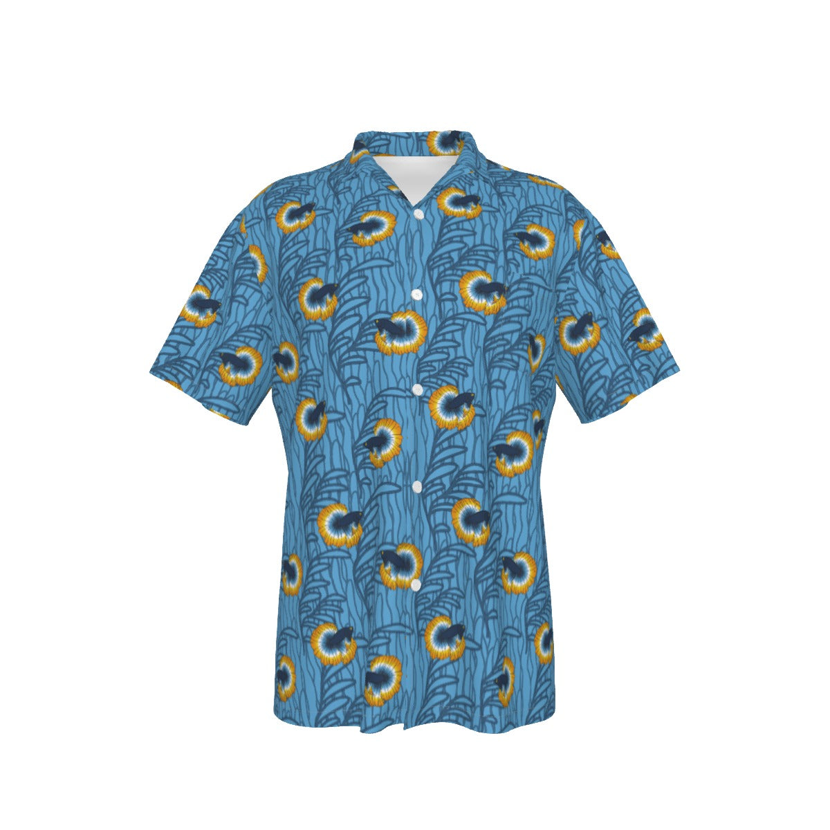 Betta and Seaweed Pattern Relaxed Fit Hawaiian Shirt With Pocket | 4-Way | Choose Your Colourway ninjaferretart