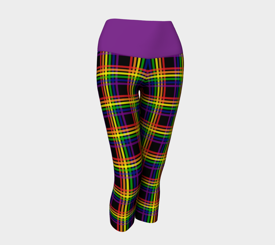 Capris de yoga à carreaux arc-en-ciel et noir