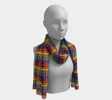 Muted Rainbow and Black Plaid Long Scarf