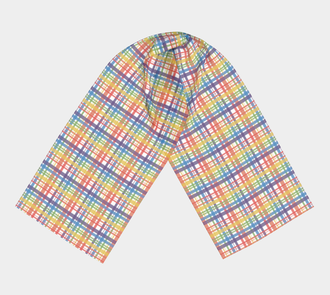 Muted Rainbow and White Plaid Long Scarf