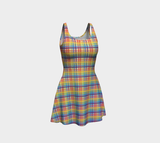 Muted Rainbow Plaid Gradient Flare Dress