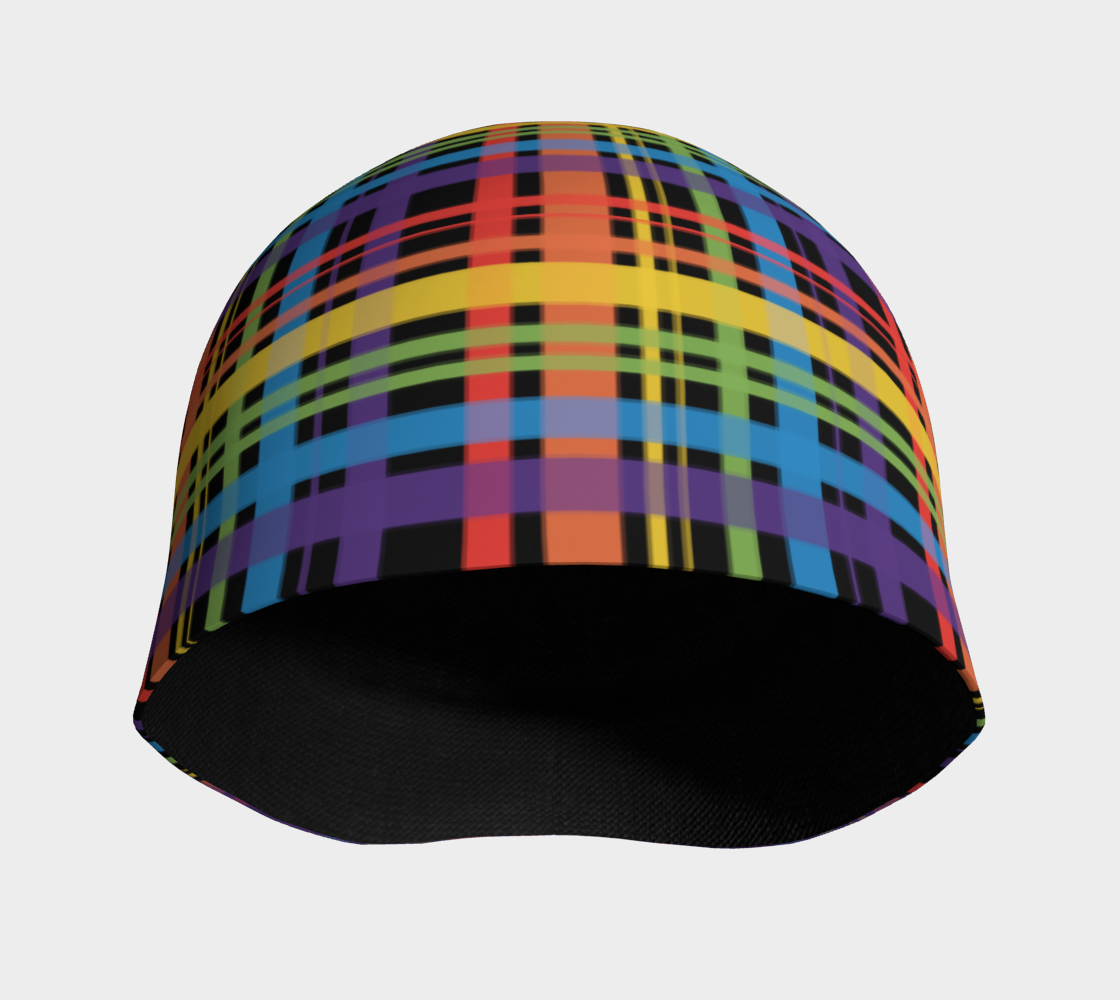 Muted Rainbow and Black Plaid Beanie