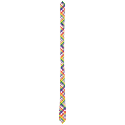 Rainbow/White Tartan Plaid Neck Tie