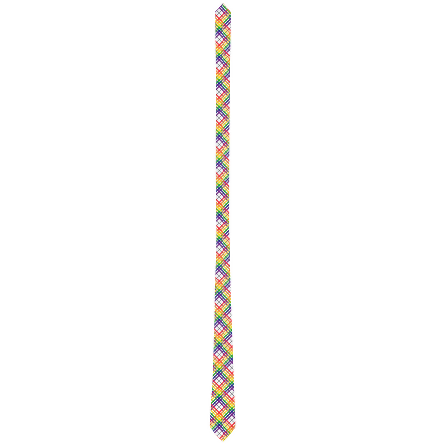 Rainbow/White Tartan Plaid Neck Tie