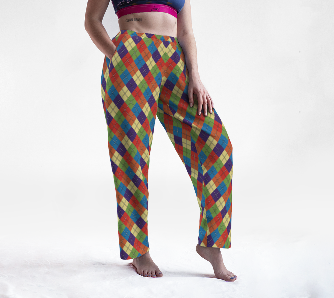 Muted Rainbow Solid Argyle Plaid Lounge Pants