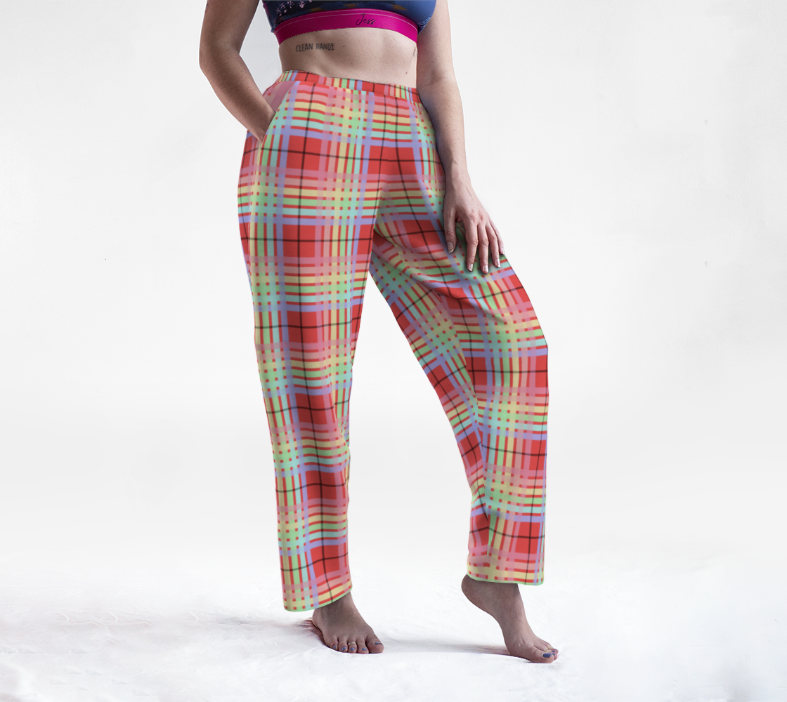 Pastel Rainbow/Rich Salmon Tartan Plaid Lounge Pants