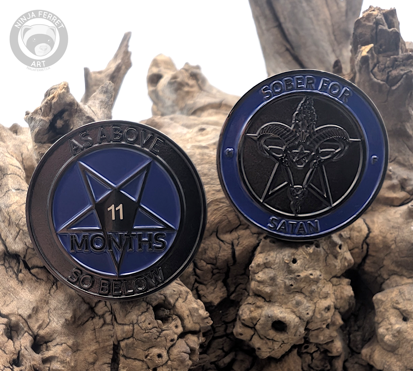 Sober for Satan | Non-Theistic Recovery Tokens | Soft Enamel and Black Metal