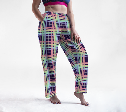 Pastel Rainbow/Eggplant Tartan Plaid Lounge Pants