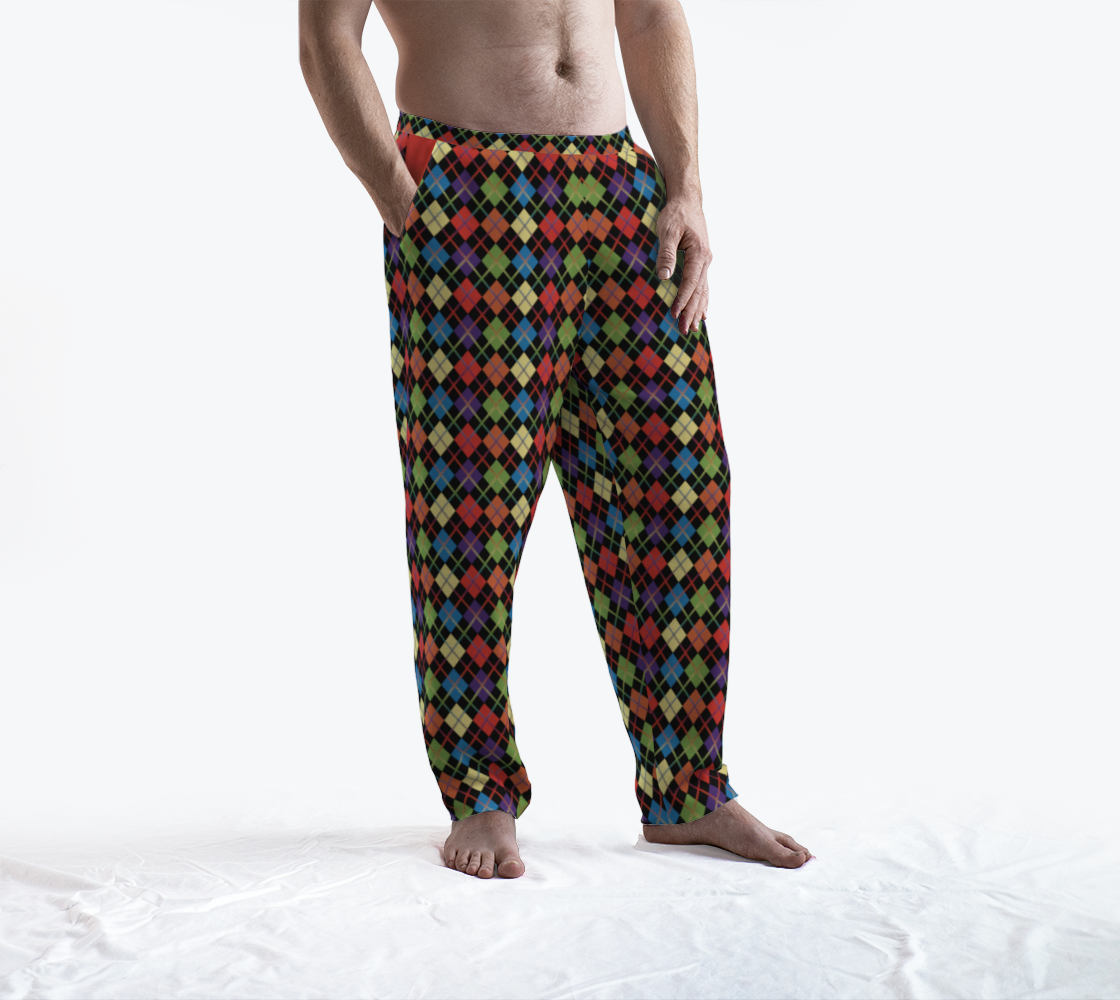 Muted Rainbow/Black Solid Argyle Plaid Lounge Pants