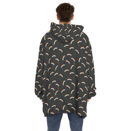 Bumblebee and Vine Trellis Patterned Unisex Sherpa Fleece Hoodie Blanket | Choose Your Colourway