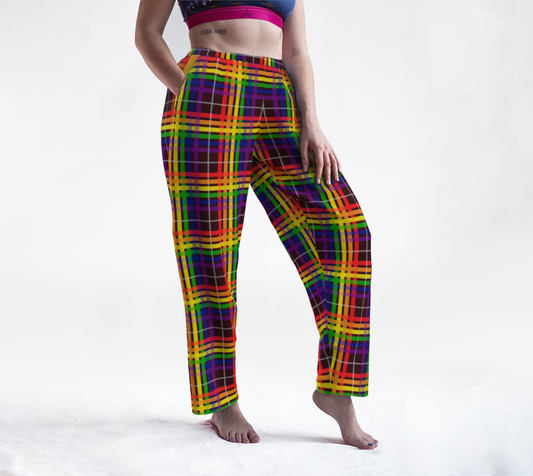 Rainbow/Deep Maroon Tartan Plaid Lounge Pants