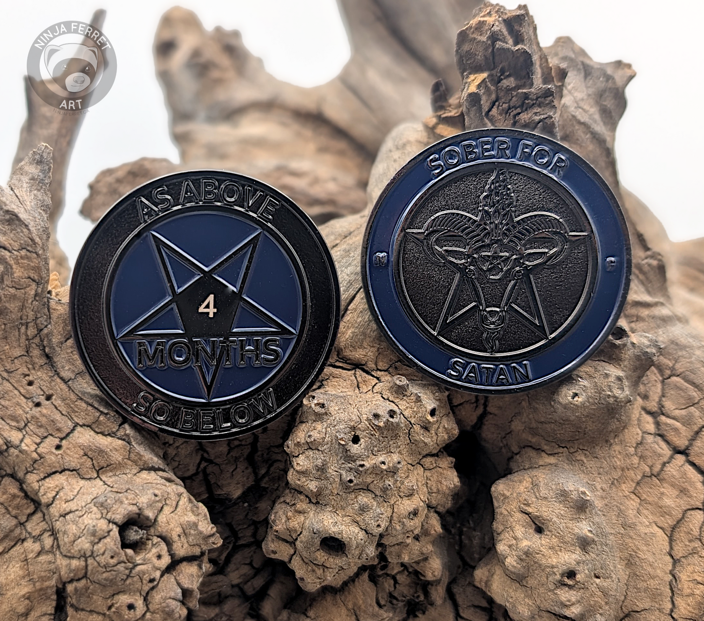 Sober for Satan | Non-Theistic Recovery Tokens | Soft Enamel and Black Metal
