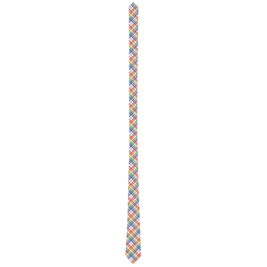 Muted Rainbow/White Tartan Plaid Neck Tie