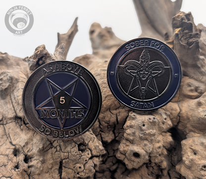 Sober for Satan | Non-Theistic Recovery Tokens | Soft Enamel and Black Metal