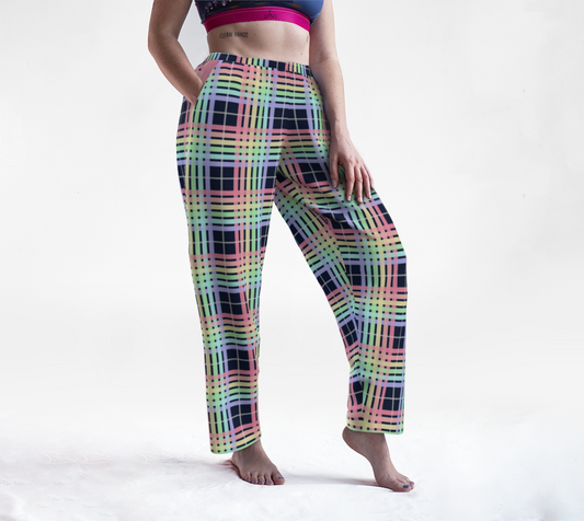 Pastel Rainbow/Navy Tartan Plaid Lounge Pants