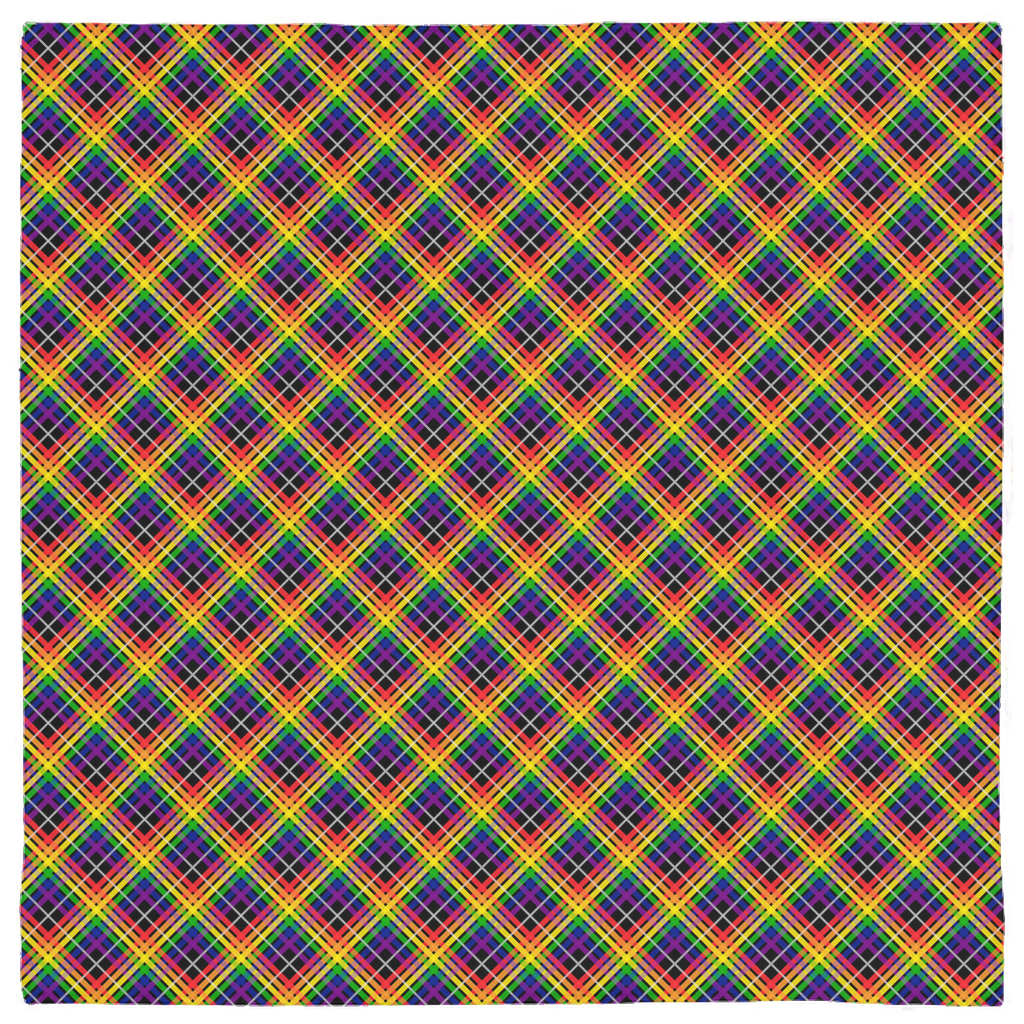 Rainbow/Black Tartan Plaid Bandana | Single-Sided